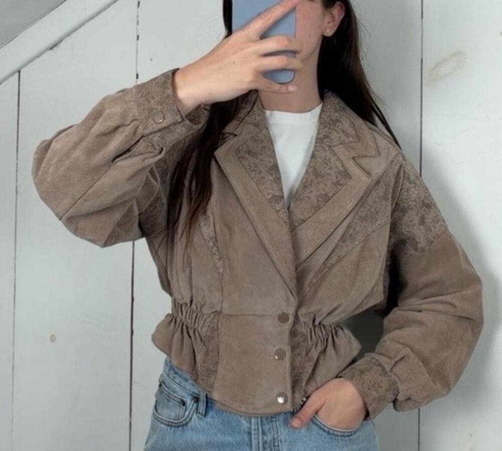 Vintage CHIA Genuine Leather Brown Snakeskin Western Bomber Jacket Size S